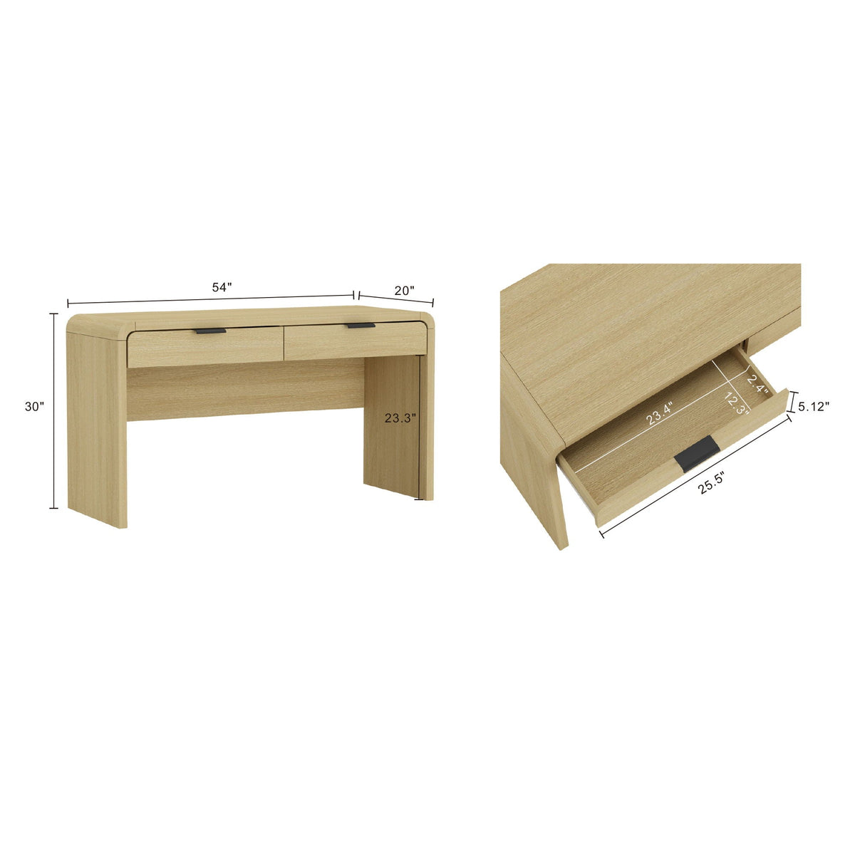 Oak Office Desk with 2 Drawers - Grace Collection