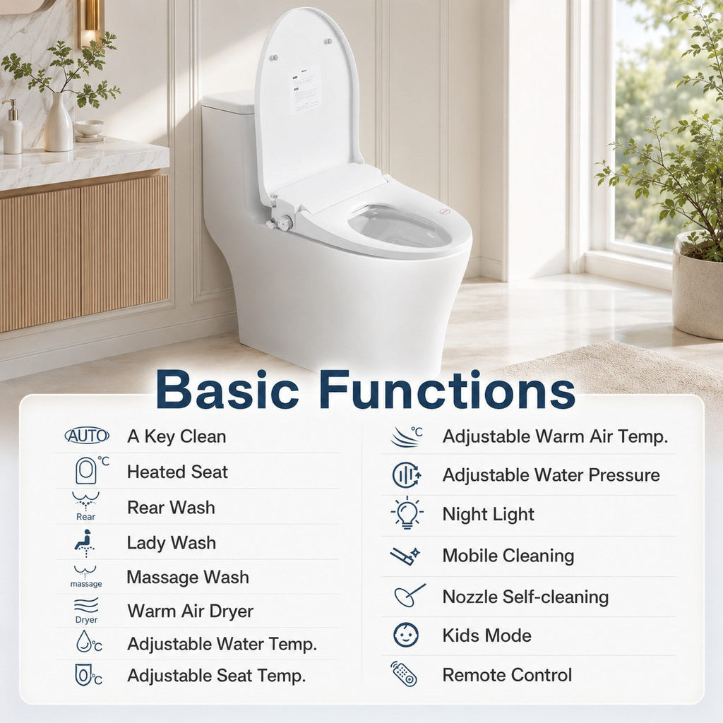 Smart Bidet Toilet Seat with Adjustable Heated Seat - White