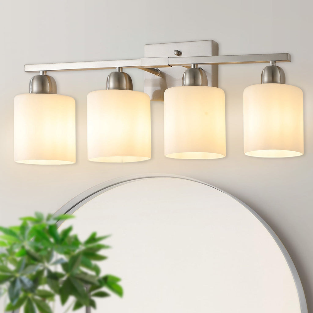 Modern 4-Light Bathroom Fixture with Nickel Finish