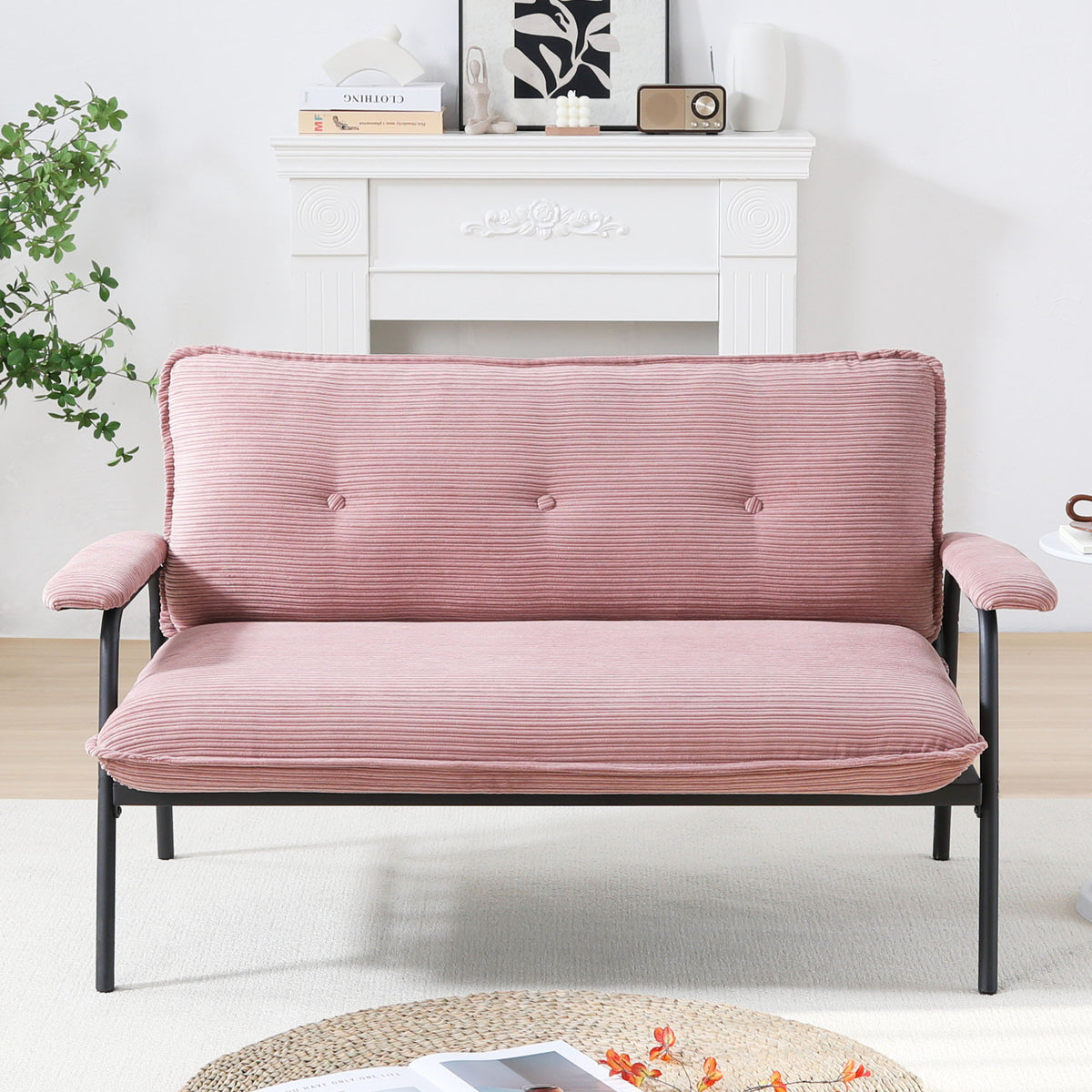 Modern Metal Frame Stationary Sofa with Sponge Filling - Pink, Green, or Black