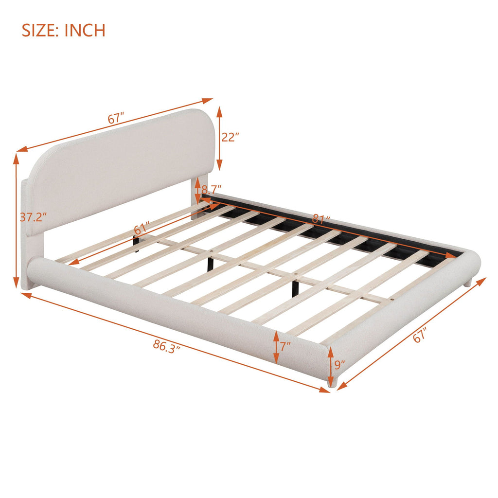 Upholstered Platform Bed With Thick Solid Frame And Stylish Curve-Shaped Design