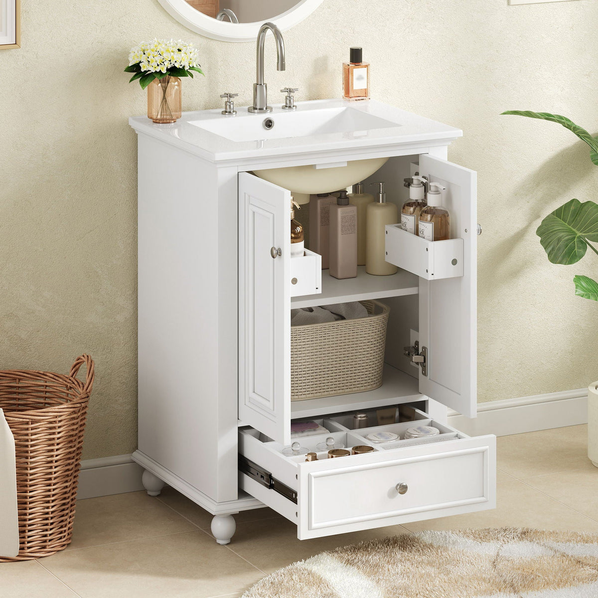 Modern Bathroom Vanity With Sink, Cabinet, And Drawers