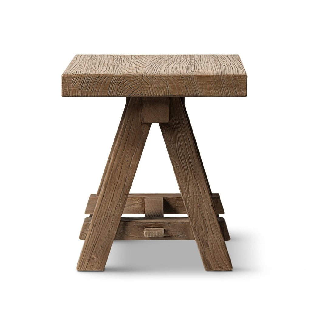 Trestle Coffee Table with Solid Reclaimed Elm Construction - Dark or Light Brown