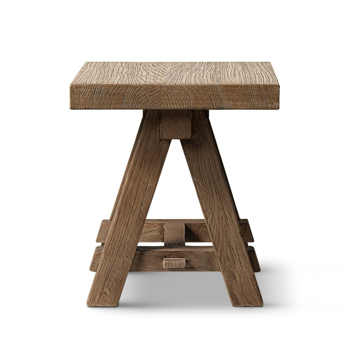 Trestle Coffee Table with Solid Reclaimed Elm Construction - Dark or Light Brown