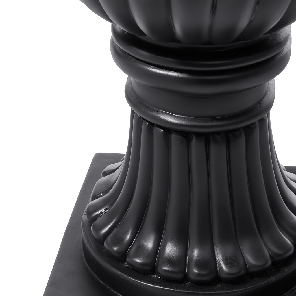 Classical Roman Pedestal Urn Decorative Outdoor Planter with Embossed Floral – Black