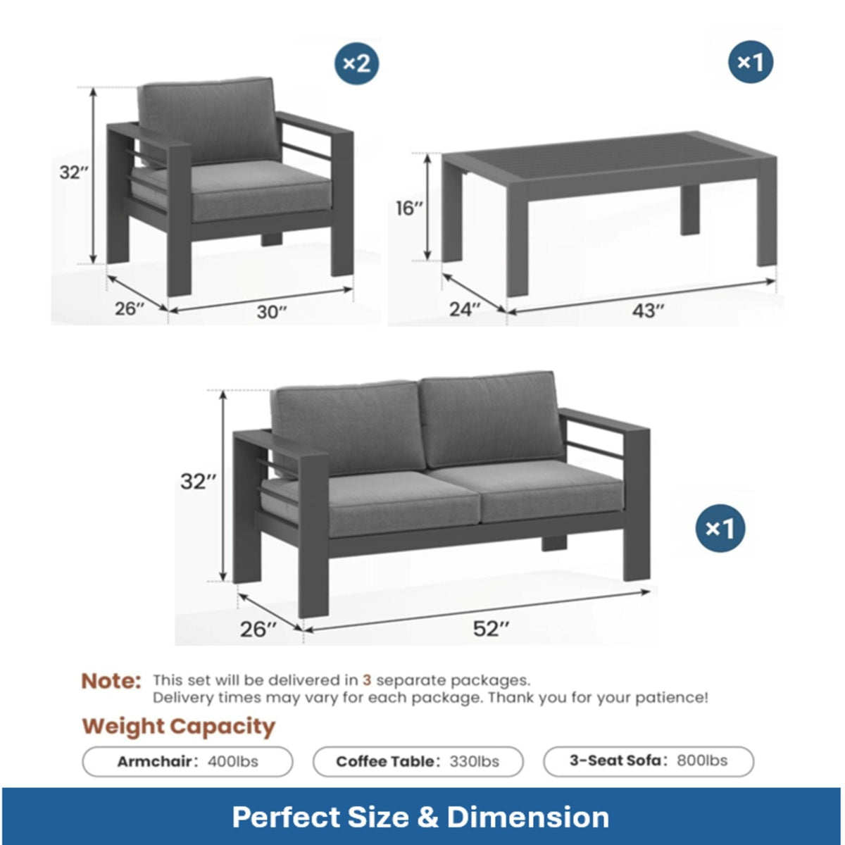 All-Weather Outdoor Patio Set with Thick Cushions - Multiple Colors