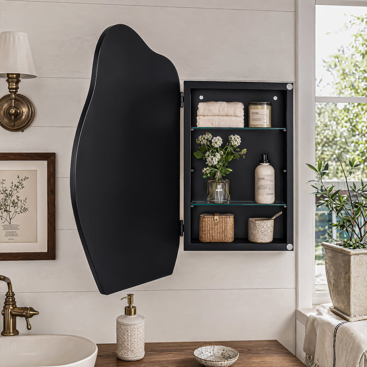 Irregular Cloud-Shaped Medicine Cabinet with Adjustable Glass Shelves - Matte