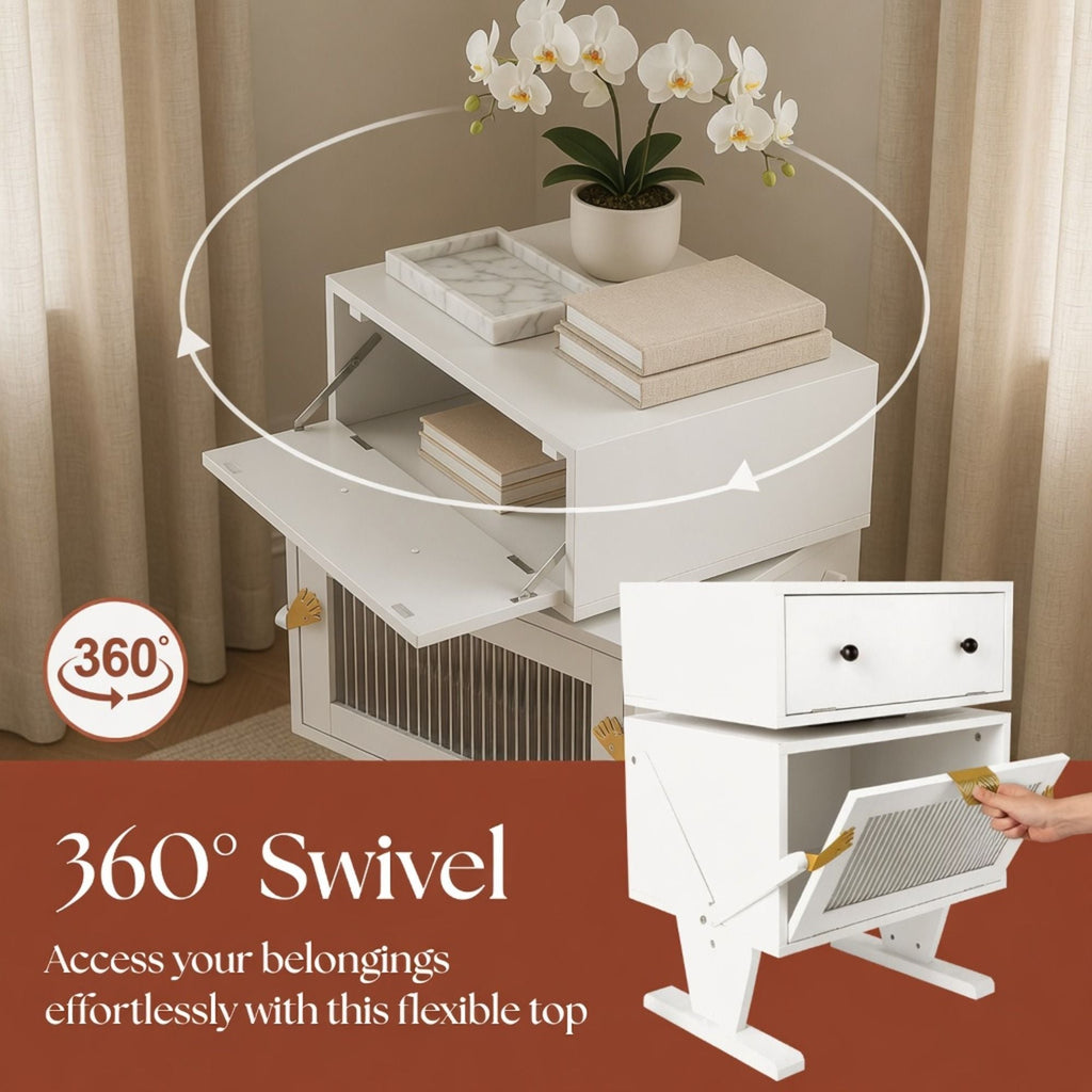 Robot LED Nightstand with 360° Rotating Drawer - White, Pink, or Green