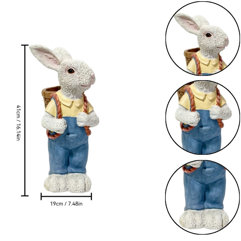 Simulated Couple Rabbit Statue Flower Pot Ornament with Planter - Multi-Color
