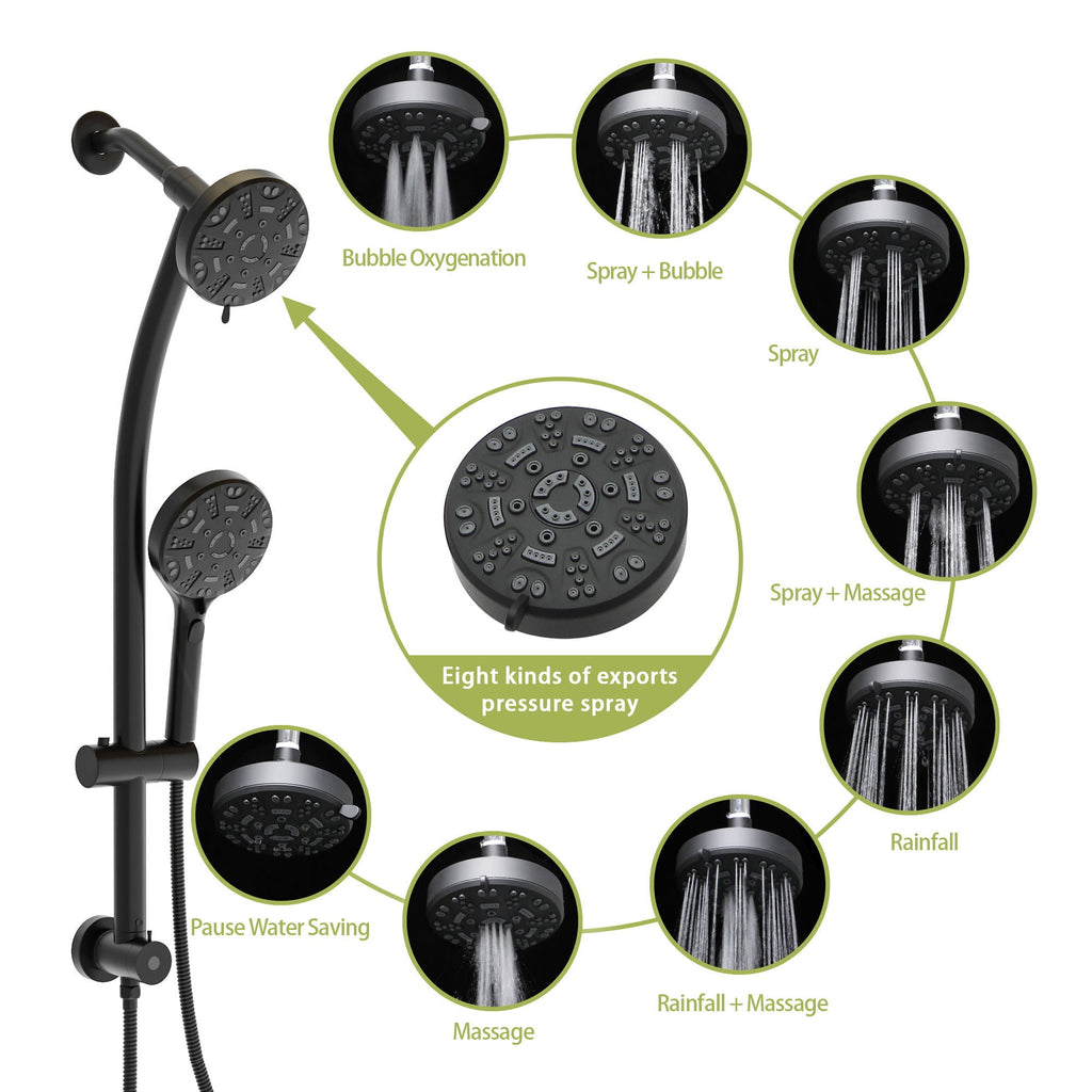 Multi Function Dual Shower Head System With 4.7" Rain Showerhead, 8 Function Hand Shower, Adjustable Slide Bar