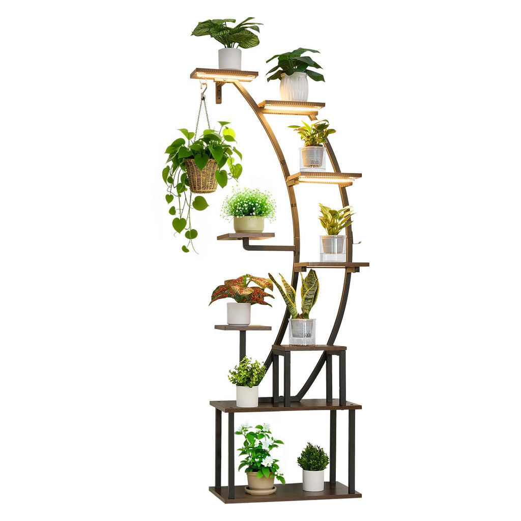 63 in Tall Indoor Plant Stand with Grow Lights - Black Iron