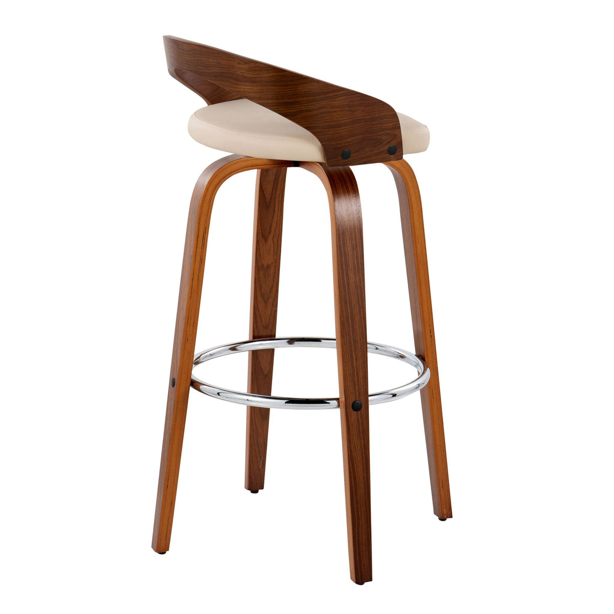 Contemporary Swivel Barstool Set with Round Footrest - Pearl Silver