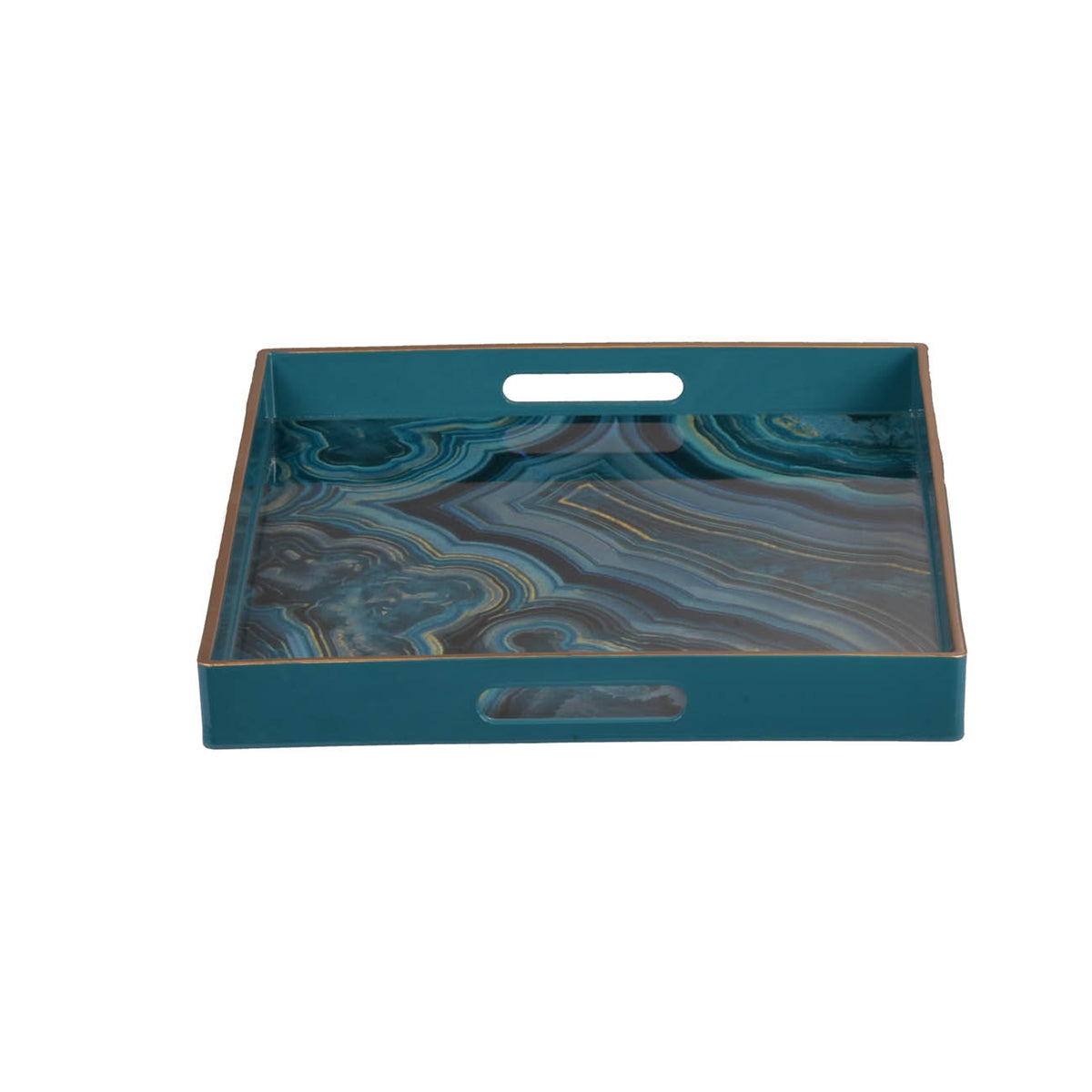 Set of 2 Effra Rectangular Trays with Marble-Inspired Finish - Blue or Black