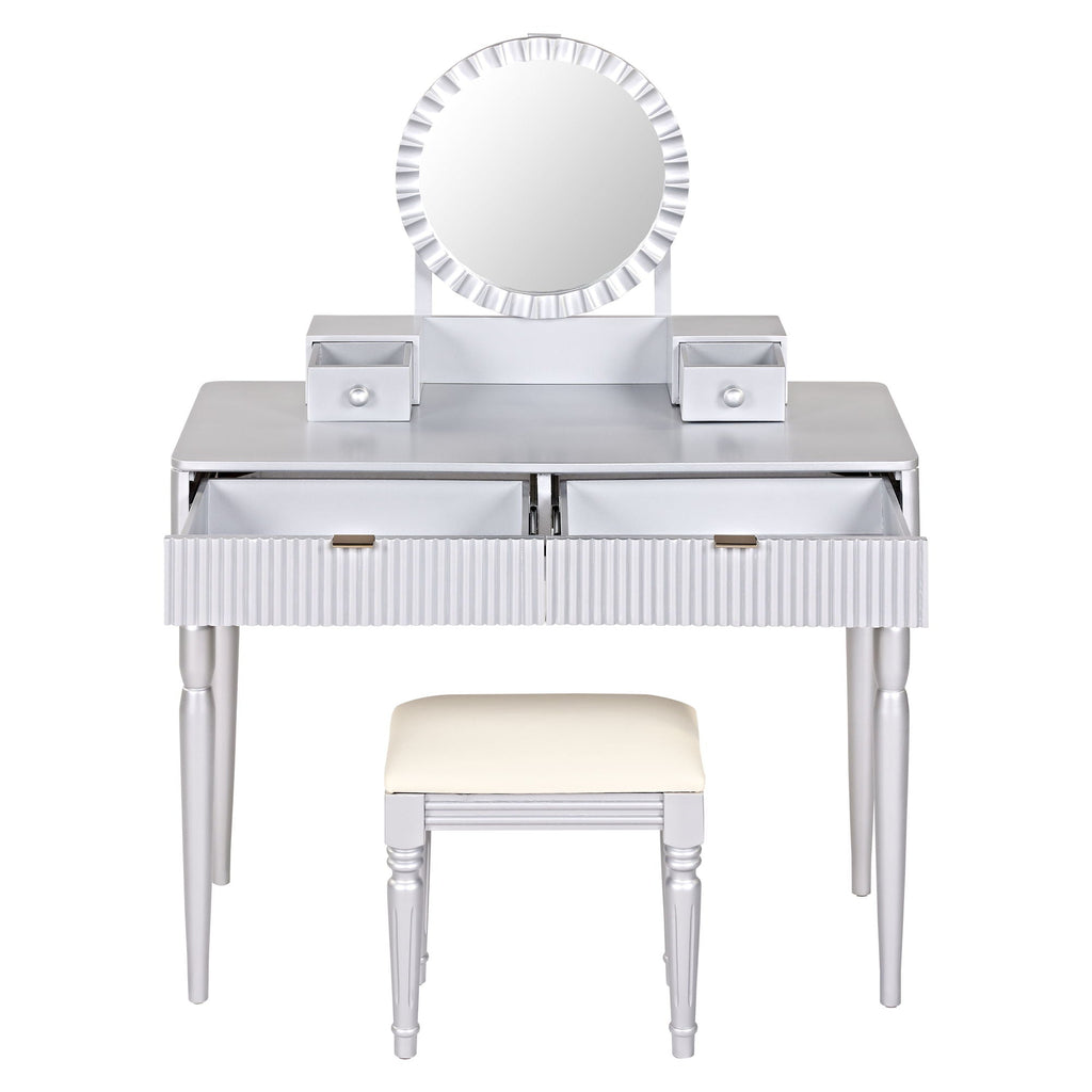 Luxury Vanity Desk with Height Adjustable Mirror - Silver