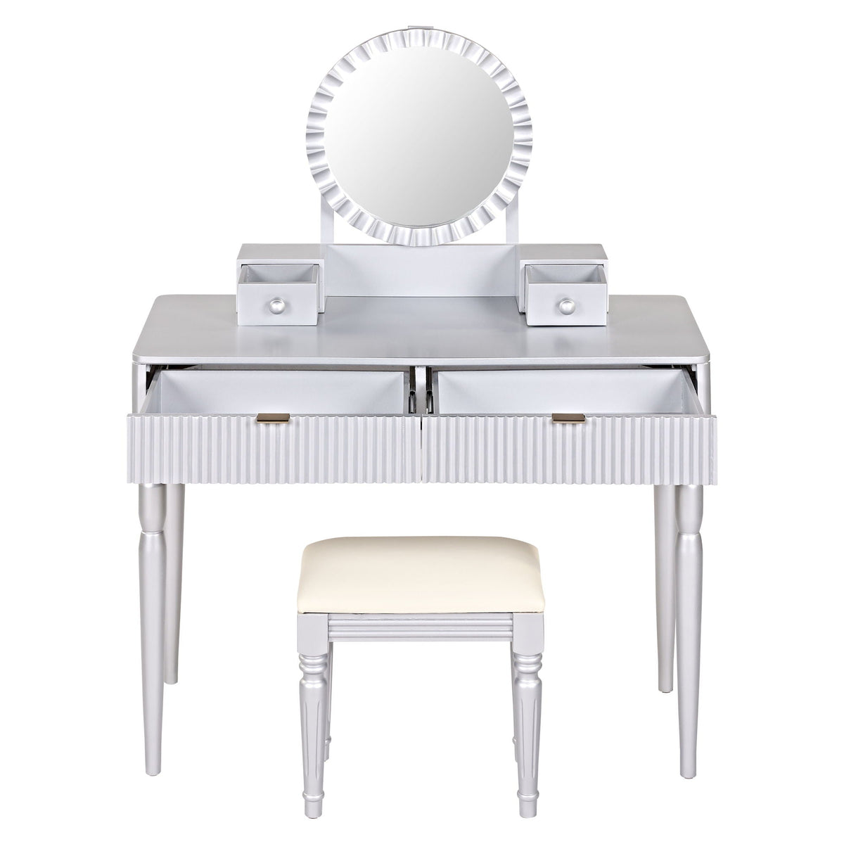 Luxury Vanity Desk with Height Adjustable Mirror - Silver