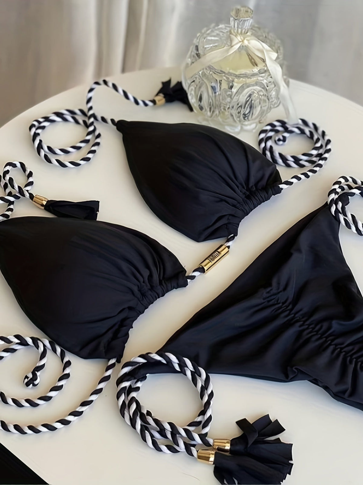 New Festival Flame Halter Bikini Set for Women – Triangle V-Neck Backless Two-Piece Swimsuit with Tie Side Bottoms & Adjustable Lace-Up Fit – Sleek Polyamide Swimwear for Koningsdag/King’s Day & Summer Beach Celebrations