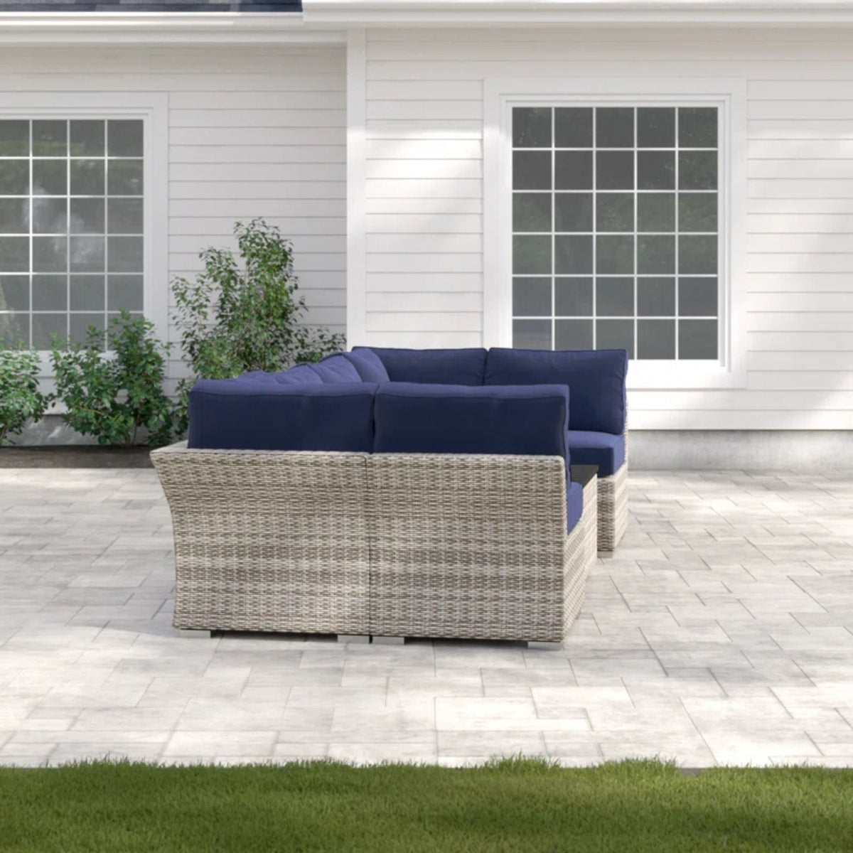 Wicker Sectional Sofa with Cushions and Table - Gray