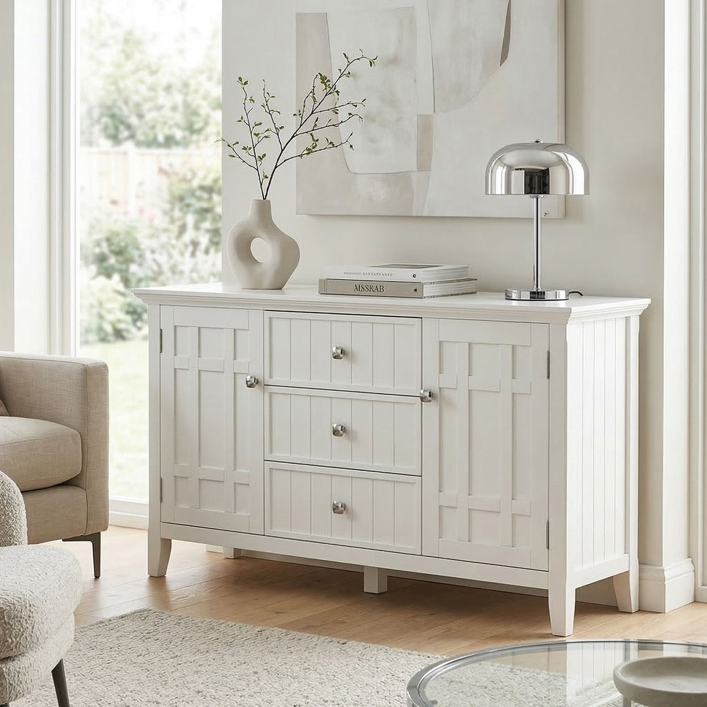 White Sideboard Buffet with Adjustable Storage - 54 in Wide