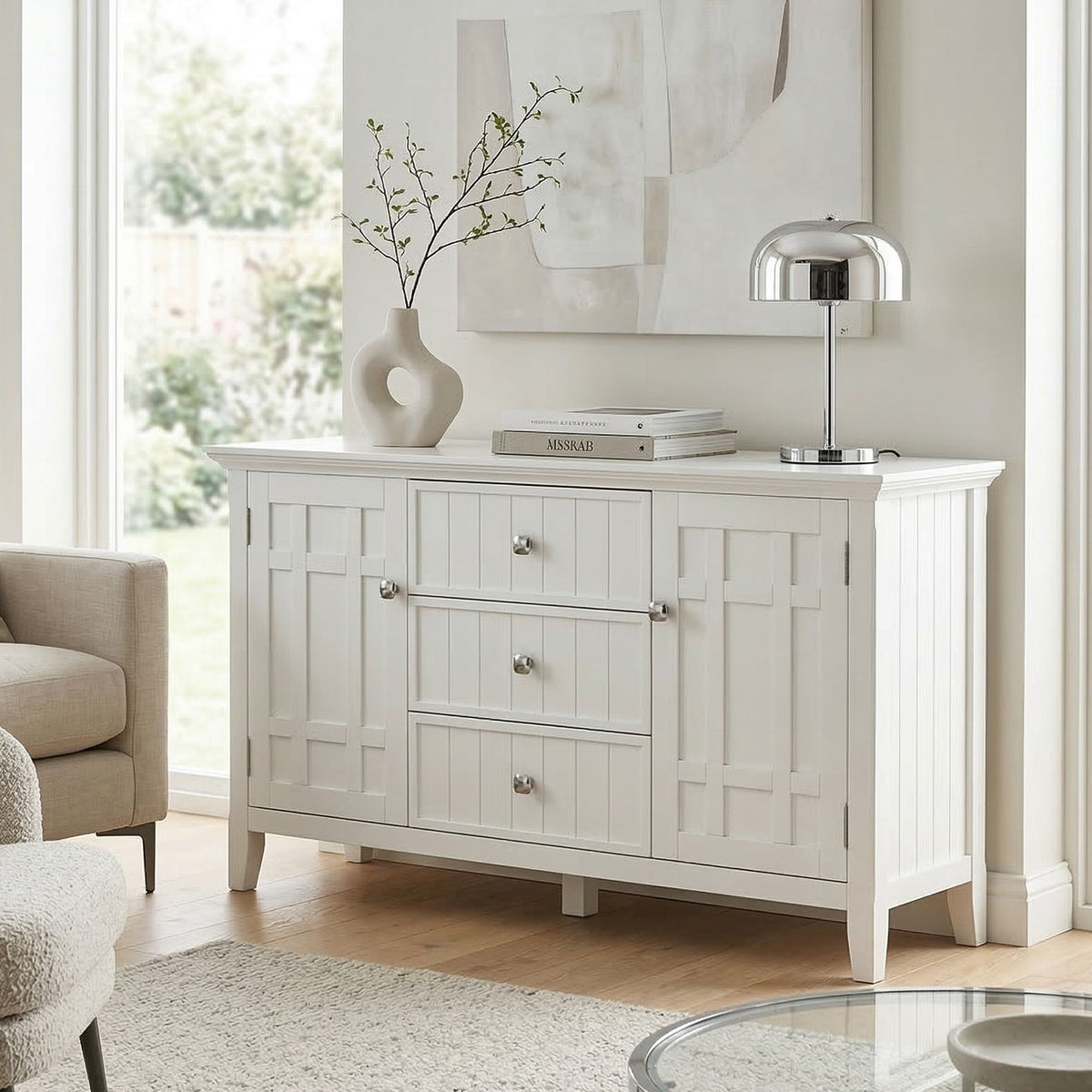 White Sideboard Buffet with Adjustable Storage - 54 in Wide