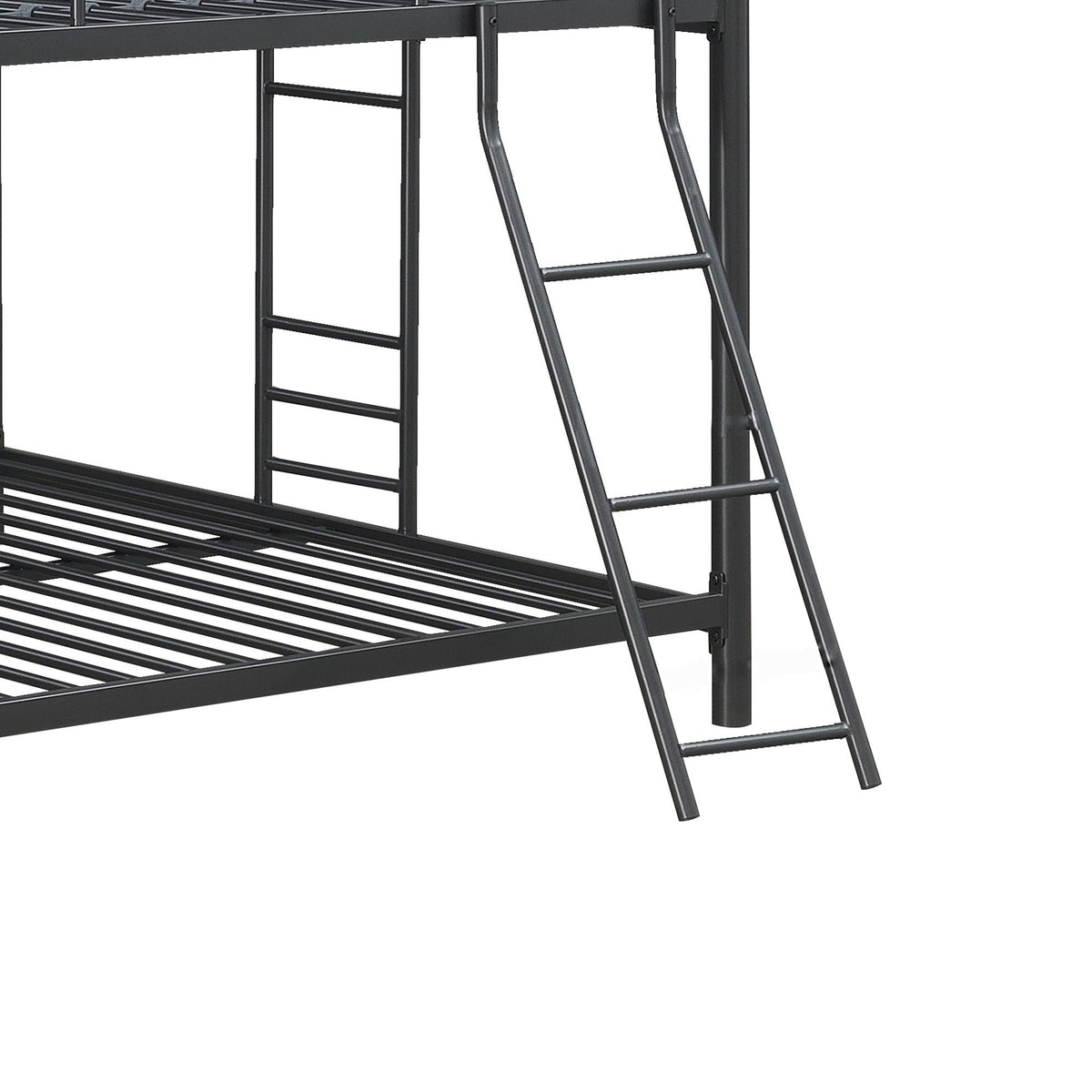 Full Size Triple Bunk Bed with Sturdy Metal Frame and Safe Stairs - Black