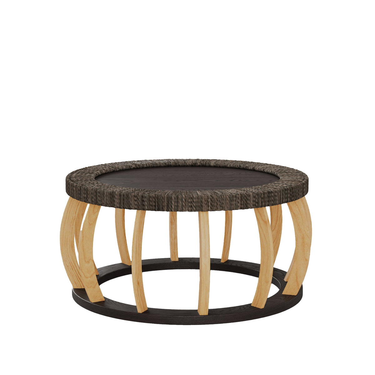 Vintage Rattan Solid Wood Round Coffee Table with Curved Legs - Natural