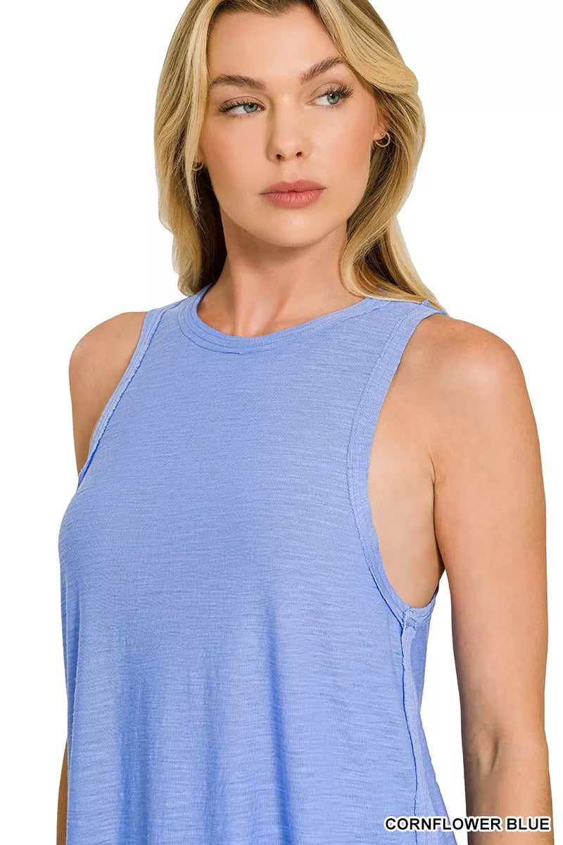 Zenana Curved Hem Slub Tunic Tank