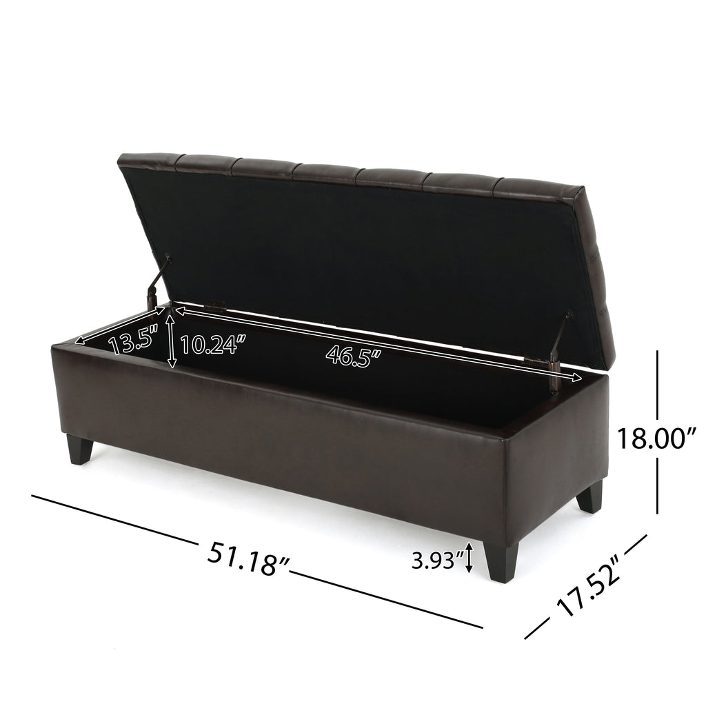 Ottoman Bench with Storage with Button-Tufting - Dark Brown