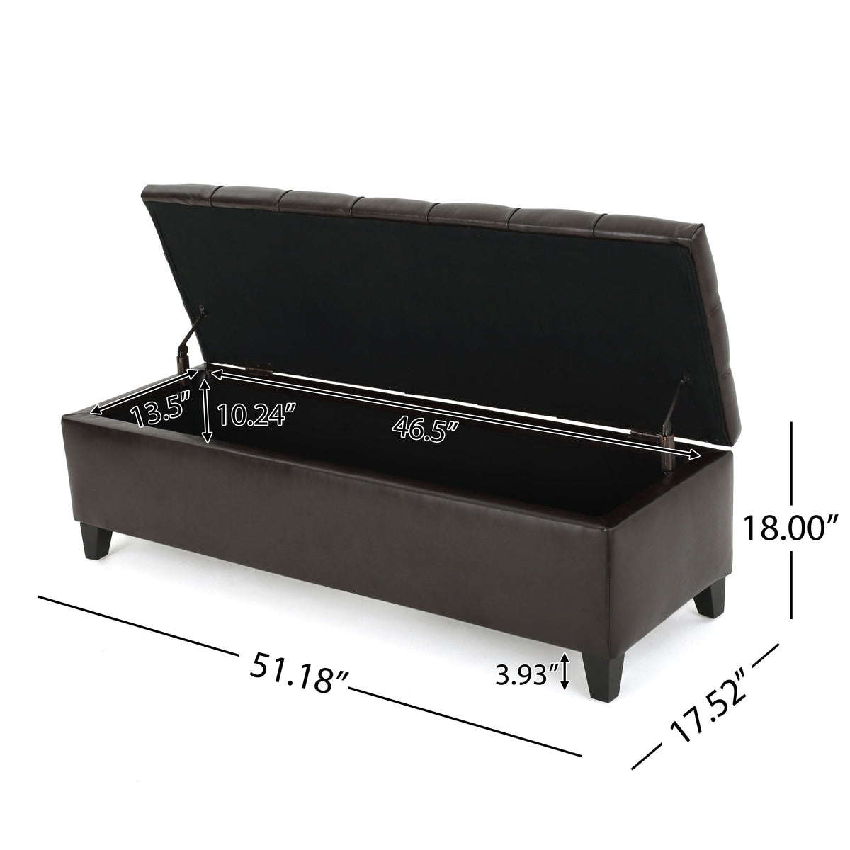 Ottoman Bench with Storage with Button-Tufting - Dark Brown