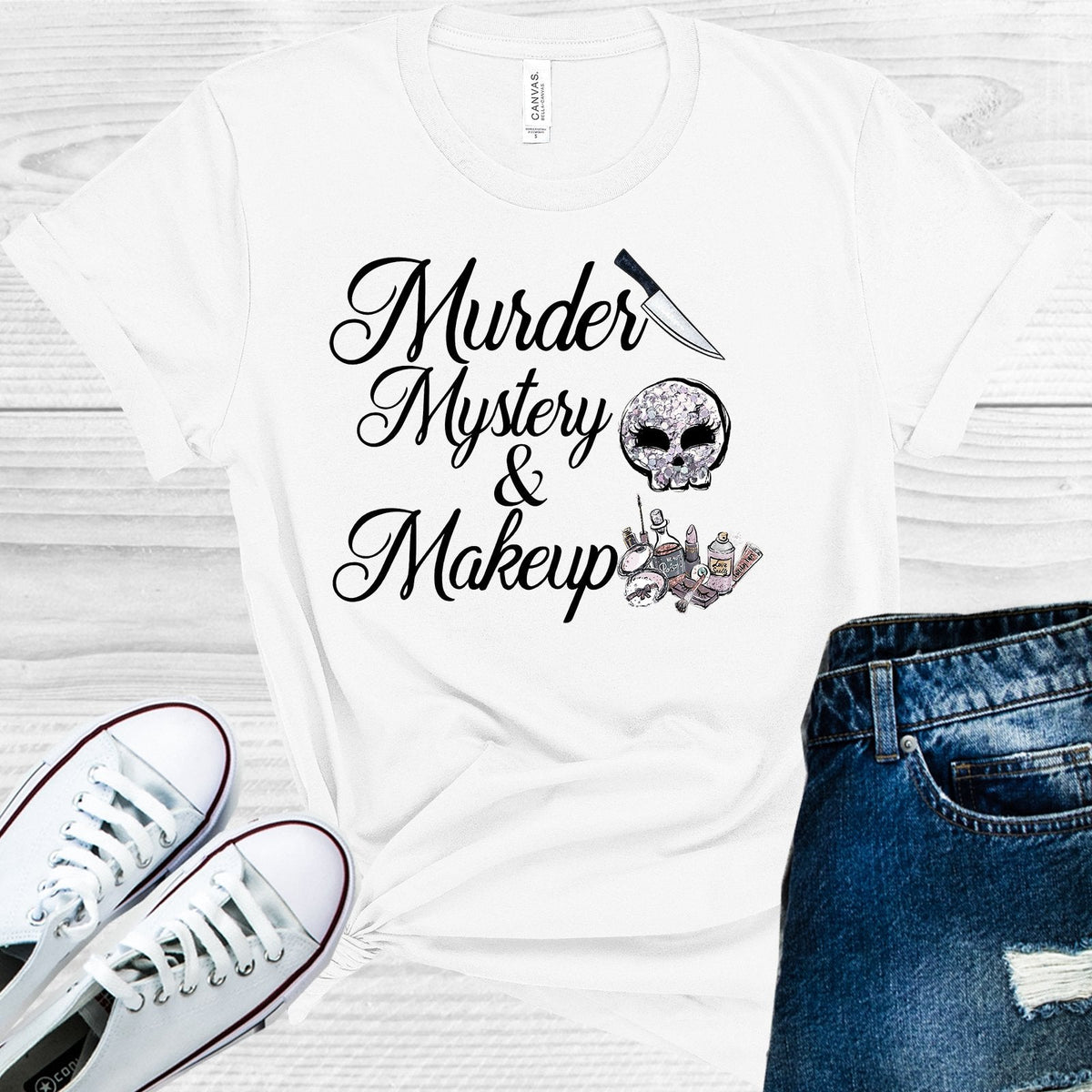 Murder Mystery & Makeup Graphic Tee