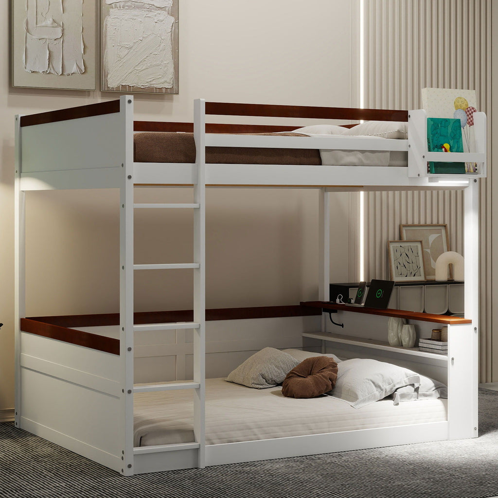 Bunk Bed With Built-In Shelves, Storage Box, LED Light And USB Charging Station