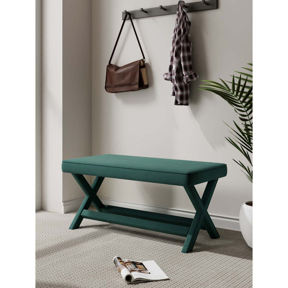 Accent Bench with Piped Cushion and Solid Wood Frame - Multiple Colors