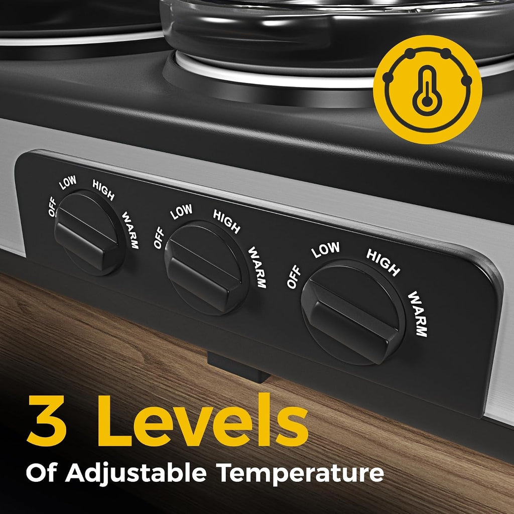 Triple Slow Cooker & Food Warmer with Removable Ceramic Pots - Stainless Steel