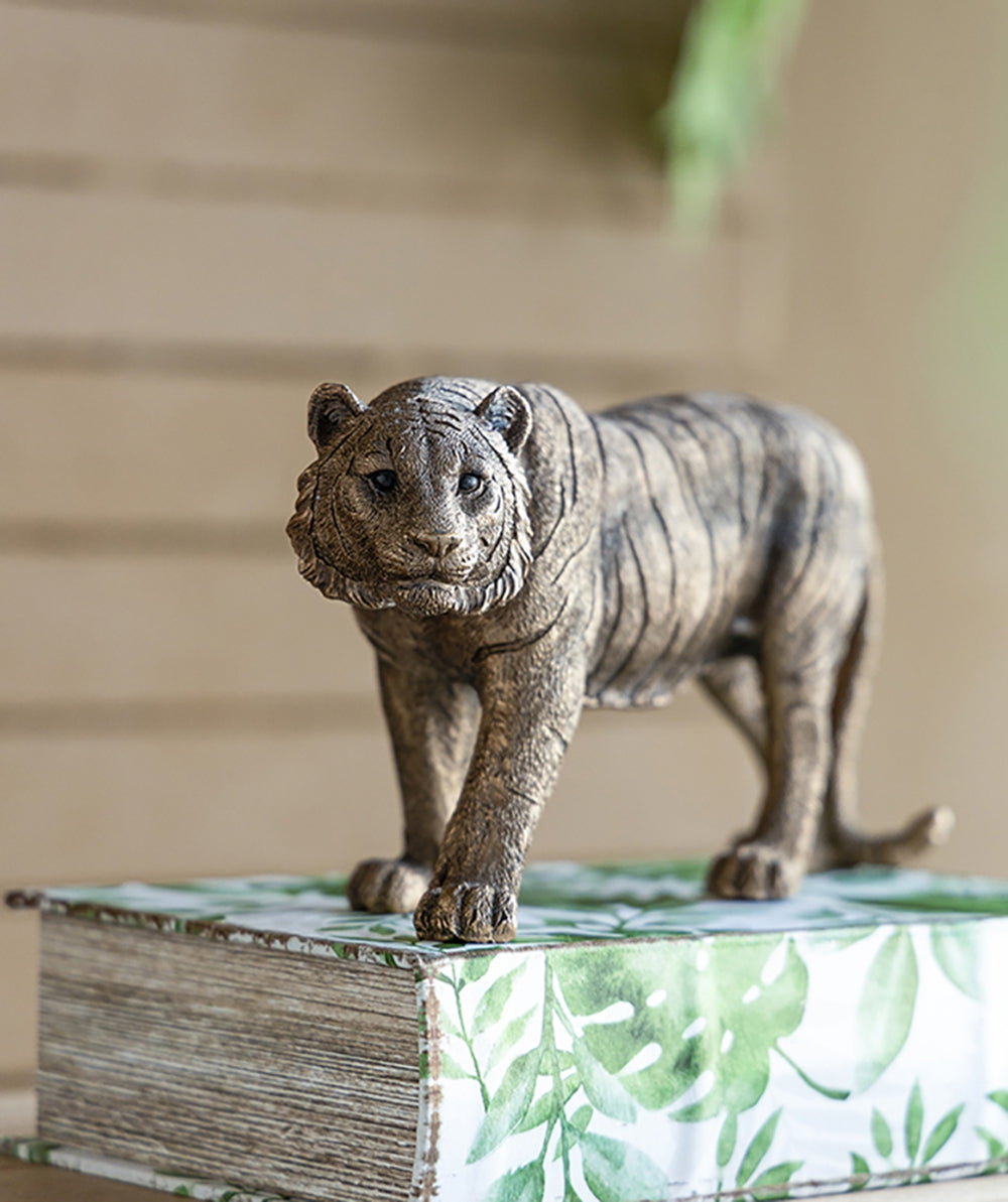 11.5" Tiger Statue Decor with Gleaming Coppery Finish