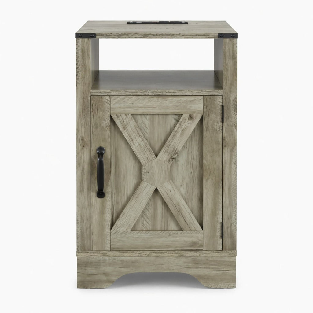 Farmhouse Nightstand with Charging Station & Storage - Multiple Colors