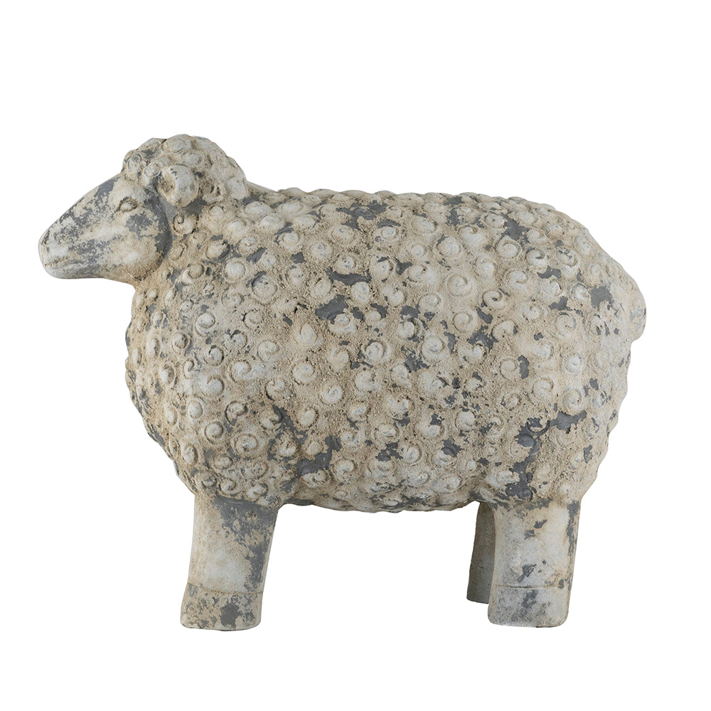 Magnesium Sheep Figurine with Weathered Finish - White & Gray