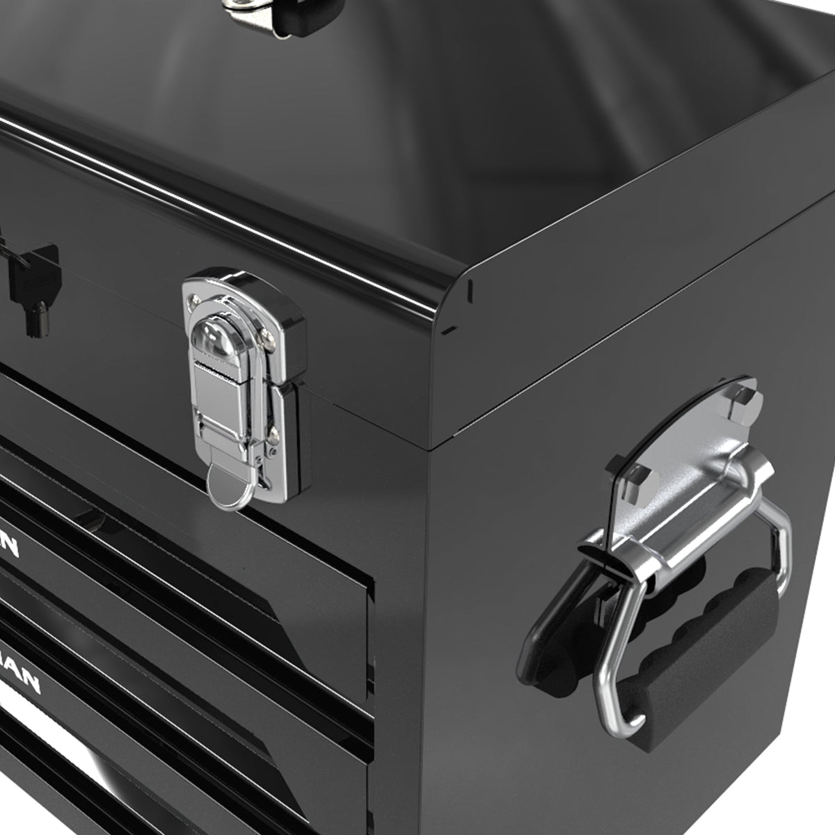 20'' Portable 3-Drawer Steel Toolbox with Top Storage Tray - Black
