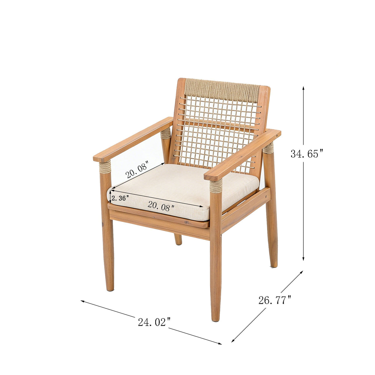 Acacia Wood Outdoor Dining Chairs with Rope Back - Set of 2
