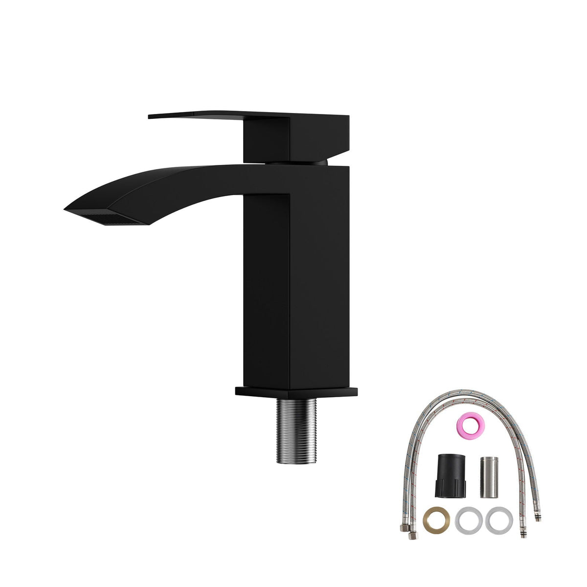 Rectangular Vessel Sink with Faucet & Drain - White/Black