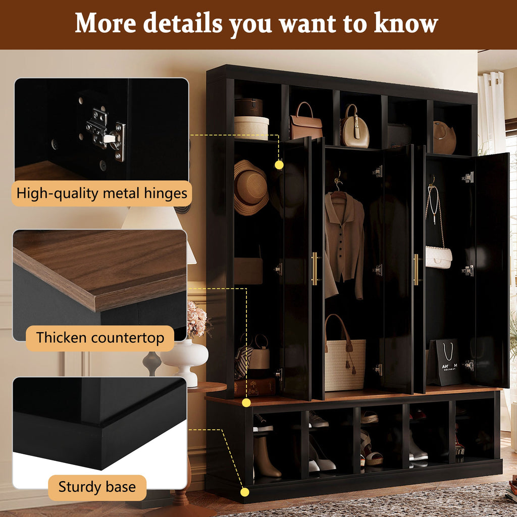 Farmhouse Entryway Storage Cabinet with Coat Closet - Black