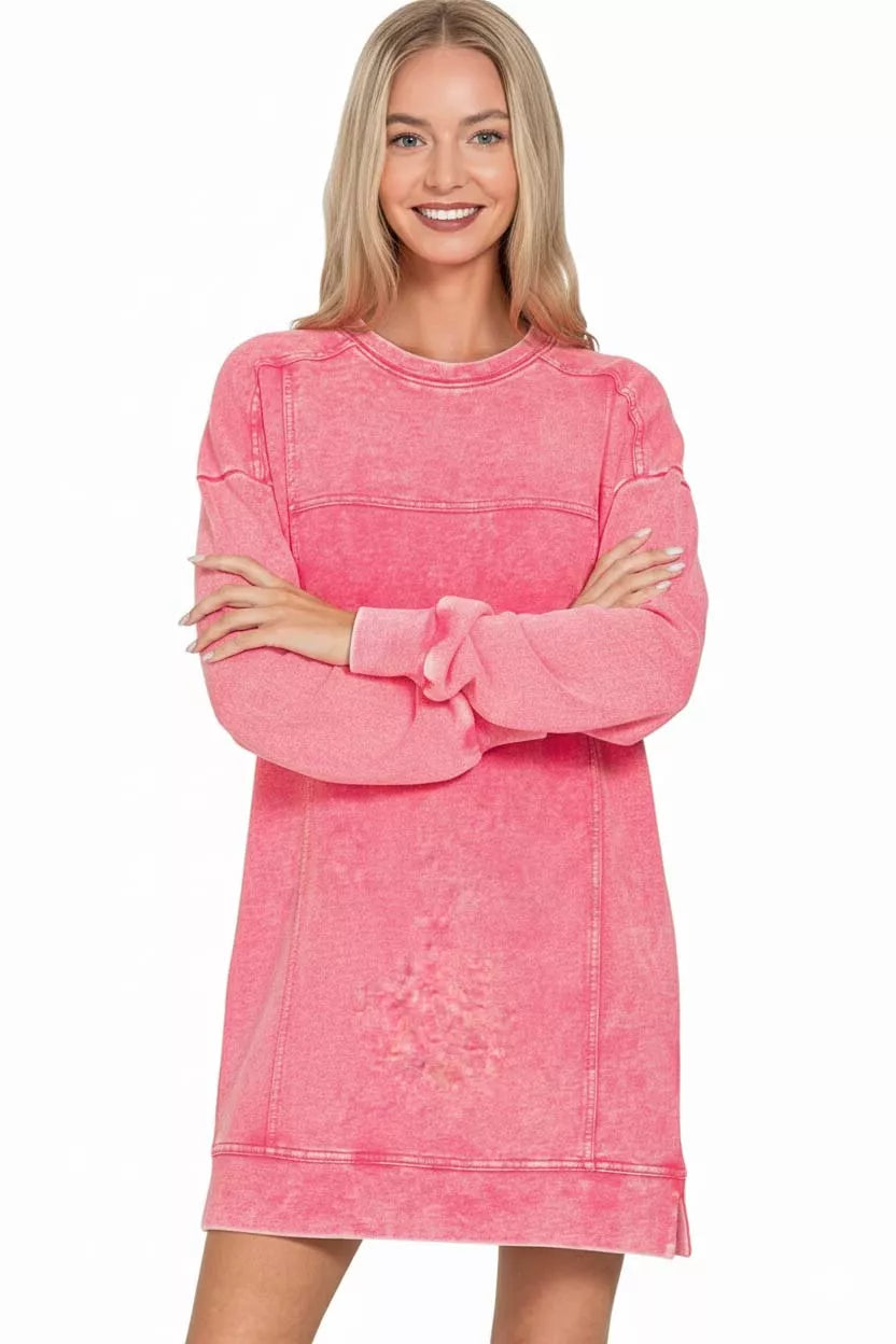 Zenana French Terry Acid Washed Dress with Pockets