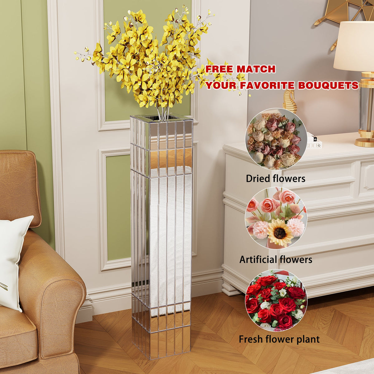 Mirrored Floor Vase with Modern MDF Construction - 36.02" Tall