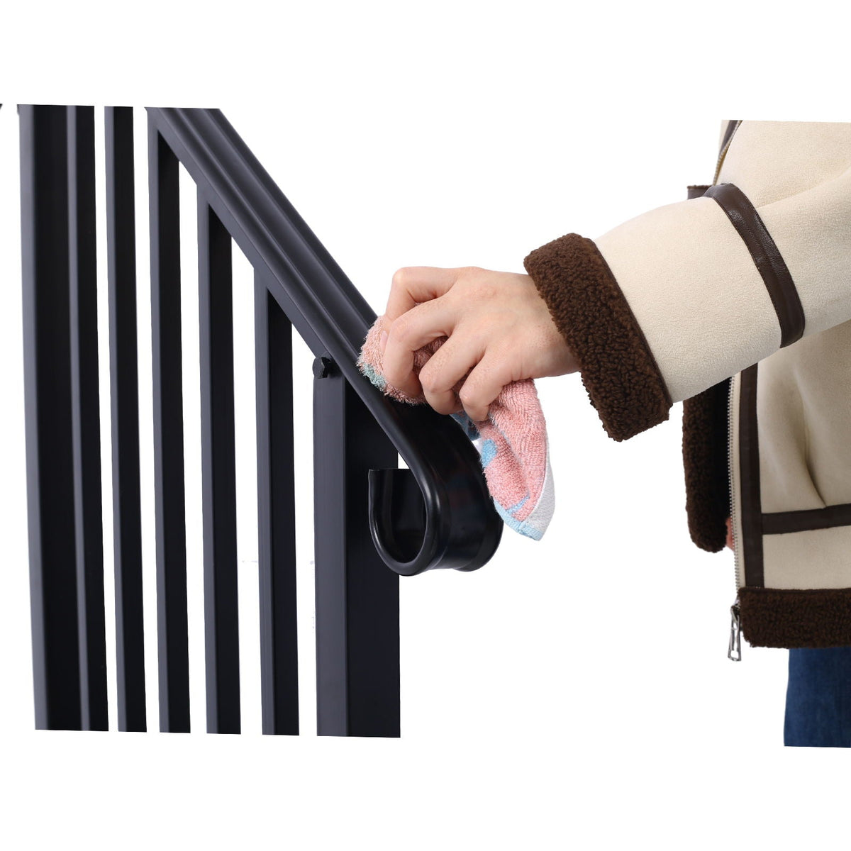 Wrought Iron Outdoor Handrail for 2 or 3 Steps with Rustproof Finish - Black
