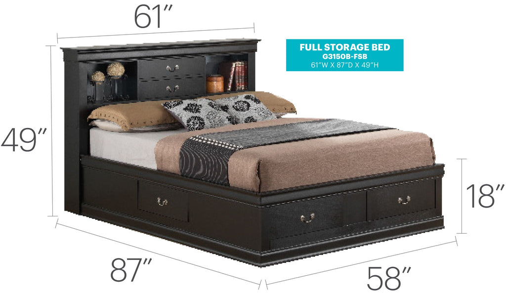 Traditional Style Bookcase Storage Bed