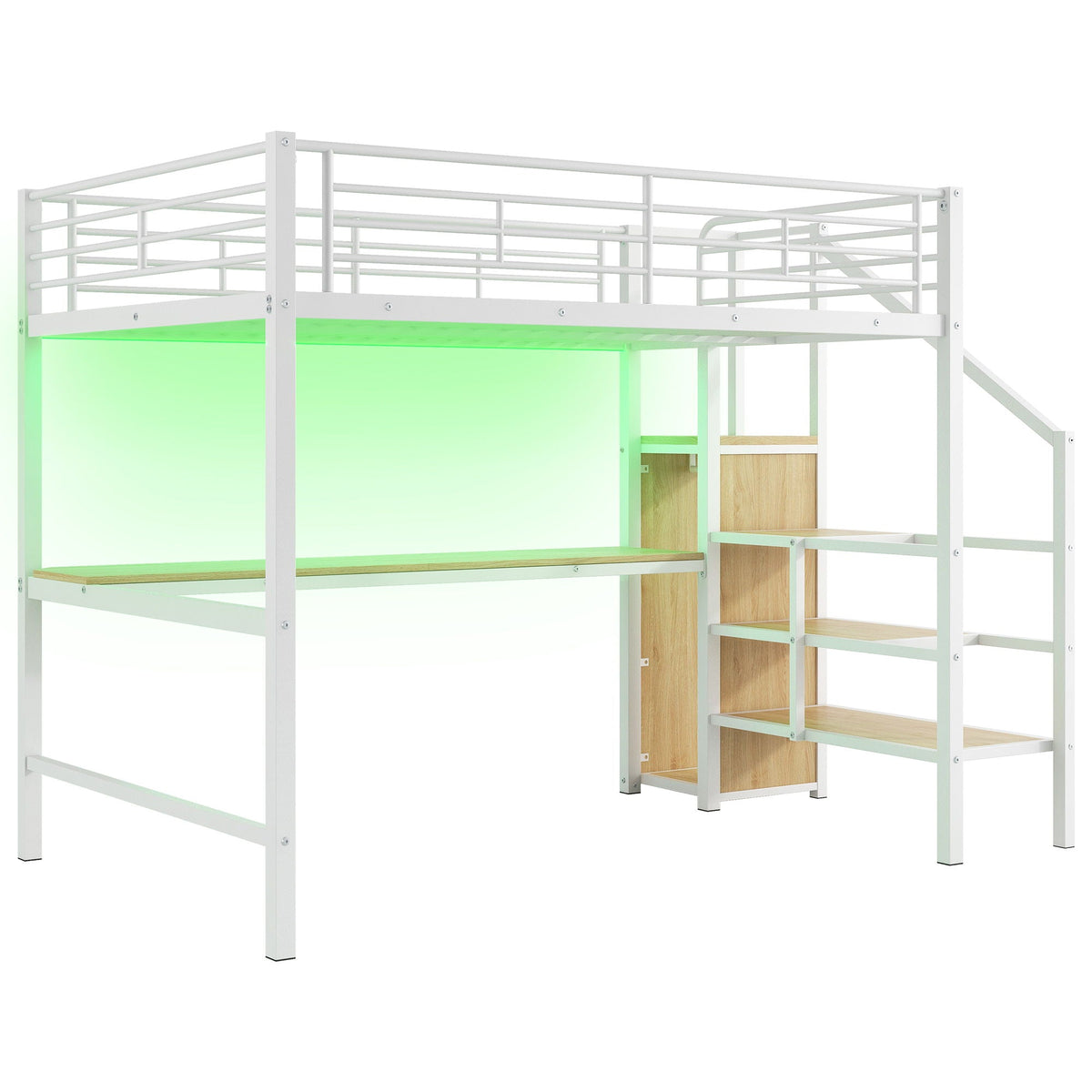 Full Size Loft Bed with Desk, Storage Staircase & Wardrobe - Black or White
