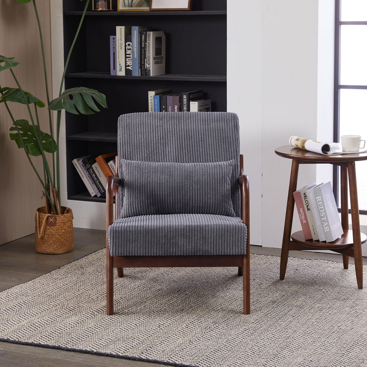 Accent Chair With Pillow And Wood Frame