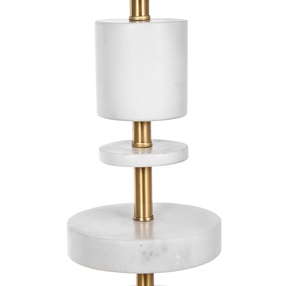 White Marble Table Lamp with Brass Frame and Drum Shade - White