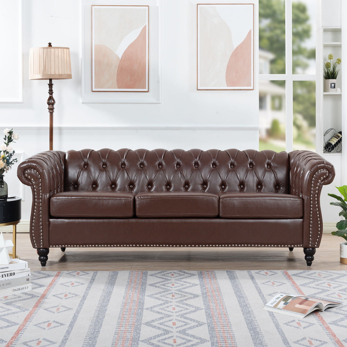 Rolled Arm Chesterfield 3 Seater Sofa with Fire-Resistant Upholstery - Multiple Colors