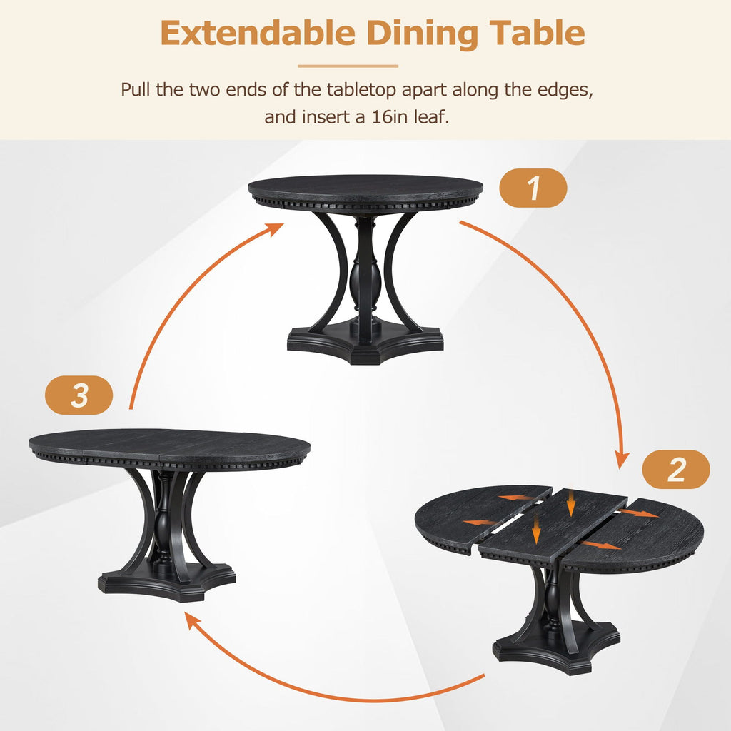 Extendable 5 Piece Dining Set with Cushioned Chairs - Black/Oak