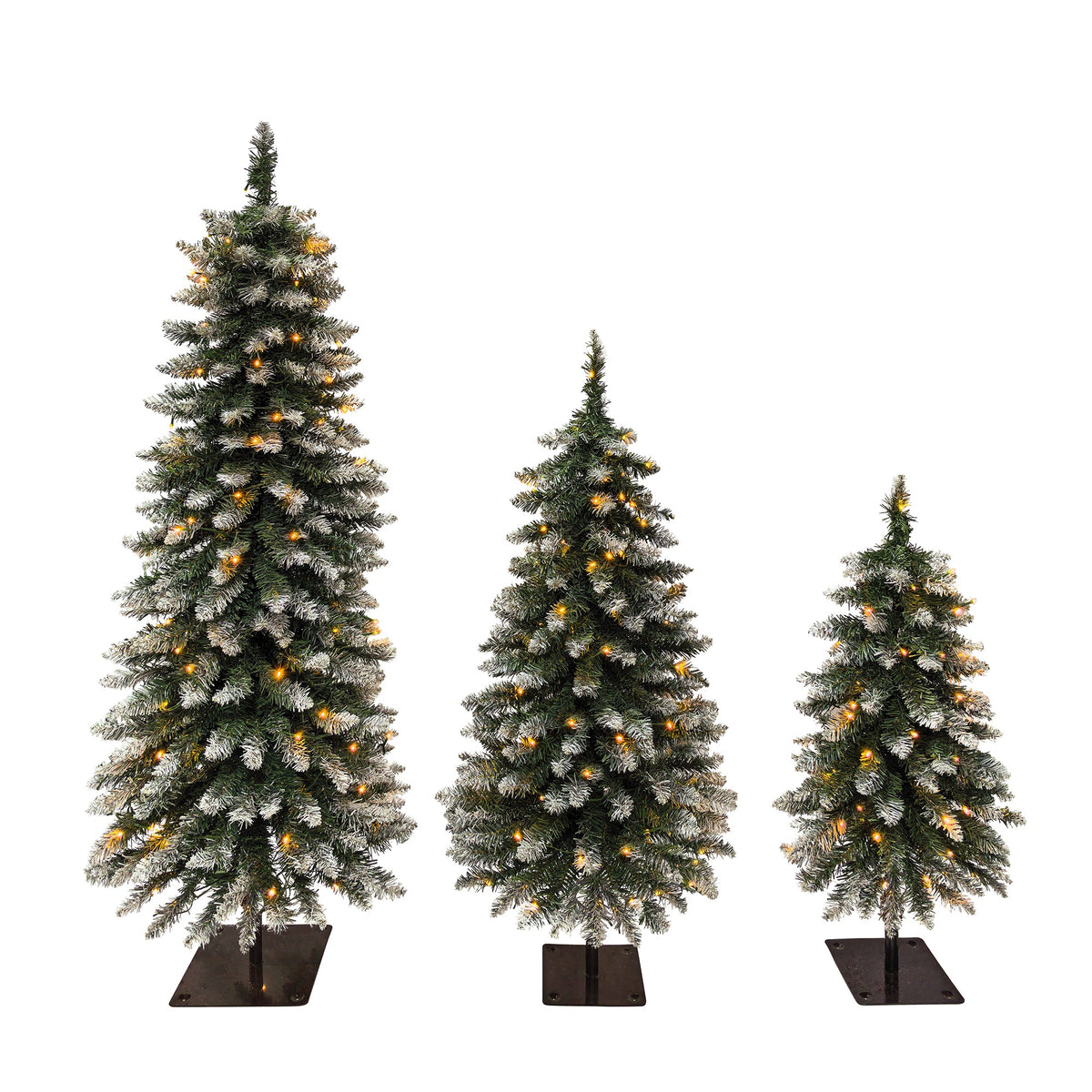 Pre-Lit Snow Flocked Pencil Christmas Tree Set - White (3-Pack)