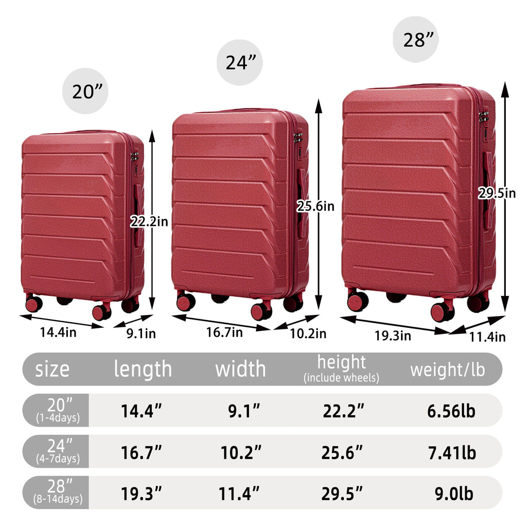 3 Pieces Set Spinner Wheel Luggage With Combination Lock